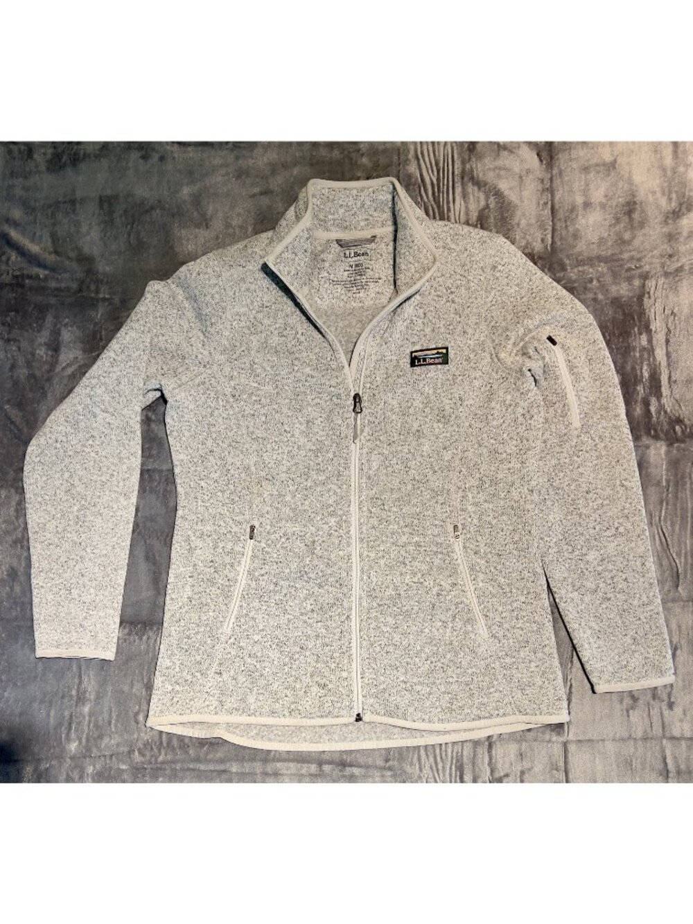 L. Bean Sweater Fleece Jacket Medium Gray Full Zip Mock Neck Gorpcore